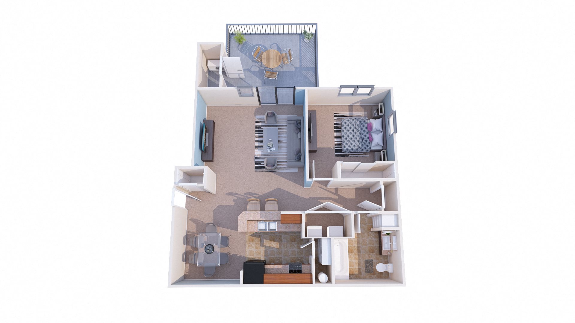 Island View Apartments Richland, Washington 1 Bedroom 1 Bathroom 3D Floor Plan Island View Apartments Richland, Washington 1 Bedroom 1 Bathroom 3D Floor Plan